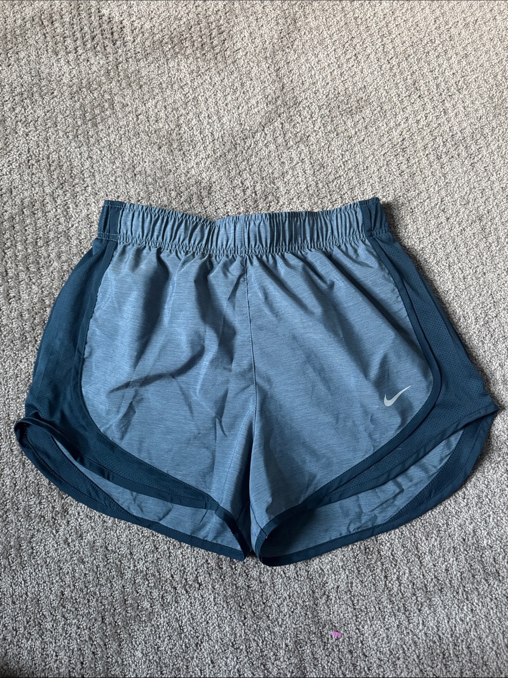 Nike Women's Light Blue Athletic Shorts with Dark Blue Trim